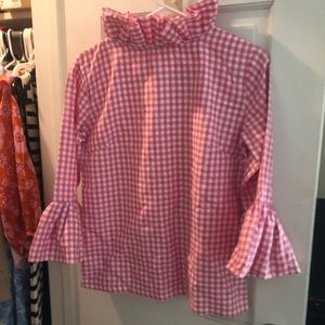 Pink ruffled gingham Elizabeth Wilson top